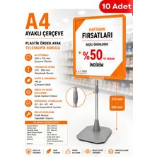 Raf Sanatı 10 Adet - A4 Ayaklıetiketlik Teleskopik Borulu Çerçeve Etiketlik Yönlendirme Levhası Menü Panosu Turuncu