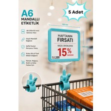 Raf Sanatı 5 Adet - A6MANDALLI Etiketlik | Sepet Raf Askılıketiketi Çerçeveli Market Mağaza Turkuaz