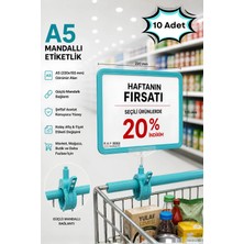 Raf Sanatı 10 Adet - A5 Mandallı Etiketlik |sepet Raf Askılıketiketi Çerçeveli Market Mağaza Turkuaz