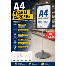 Raf Sanatı 10 Adet - A4 Ayaklı Çerçeve Seti Yuvarlak Tabanlı Teleskopiketiketi Standı Siyah