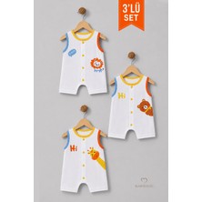 Babyden's Erkek Bebek Şortlu Tulum 3'lü Set % 100 Pamuklu Kolsuz Çıtçıtlı Yazlık Safari Baskılı Yenidoğan Bebek Tulumu