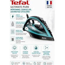 Tefal Ultimate Pure Kireç Avcısı 3200W Buharlı Ütü, Micro-Calc Filtre, 260G Şok Buhar Gücü, Leke Önleyen Damlama Emniyeti ve Akıllı Otomatik Kapanma
