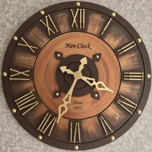 BAYILDIM Han Clock 3D Ahşap Duvar Saati (Çelik Civatalı) 60 cm Bakır