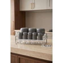 Acar Jade Gri Gümüş 8 Parça Standlı Cam Baharat Seti