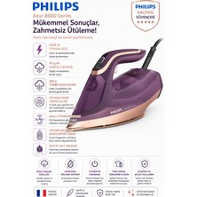 Philips 8000 Serisi Azur Buharlı Ütü - 3000W, Optimaltemp Teknolojisi, 55G/DK Sürekli Buhar, Sıfır Yanık Riski, 300 Ml'lik Su Haznesi 