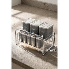 Acar Rex Gri Gümüş 8 Parça Standlı Cam Baharat Seti