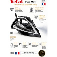 Tefal Pure Max 3200W Kireç Avcısı Ütü, 290G Dev Şok Buhar, Akıllı Güvenlik Sistemi, Hızlı Isınma Teknolojisi ve Su Damlatmaz Taban