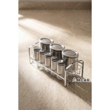 Acar Sıena Inox Kaplama 8 Parça Standlı Cam Baharat Seti