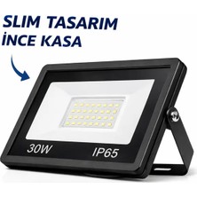 30W Slim LED Projektör IP65 Su Geçirmez Dış Mekan Beyaz Işık (6500K)