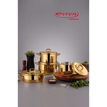 EVREN MUTFAK 8 Parça Royal Gold Çelik Tencere Seti Gold (Indüksiyonlu Ocağa Uyumlu)