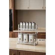 Acar Sıena Inox Kaplama 8 Parça Katlı Standlı Cam Baharat Seti