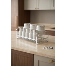 Acar Colt Bej Gümüş 8 Parça Standlı Cam Baharat Seti