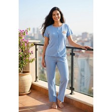 Mataş Kadın Ayıcık Desenli Bambu Viskon Kısa Kollu Yumuşak Soft Örme Pijama Takımı