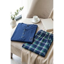 Mataş Erkek Lacivert Viskon Karışımlı Kısa Kollu Yazlık Soft Örme Pijama Takımı