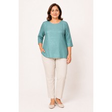 Bihan Store Kadın Sıfır Yaka Penye Bluz Ges Kol Y26-607-ZÜMRÜT