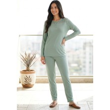 Mataş Kadın Dantelli Bambu Viskon Uzun Kollu Mevsimlik Soft Örme Yumuşak Pijama Takımı