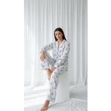 Divinus Tavşan Desenli Gömlek Yakalı Bayan Pijama Takımı
