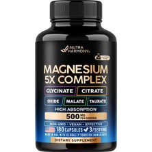 Nutra Harmony Magnesium 5-In-1 Complex | Glycinate, Citrate, Oxide, Malate & Taurate 500 Mg 180 Capsules