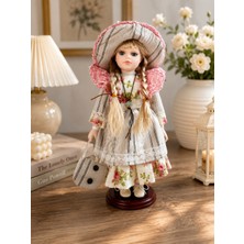 Be-Lis 35 cm Dekoratif Vintage Şapkalı Kız Bebek Biblosu | Porselen Görünümlü Salon, Vitrin, Konsol ve Ev Dekoru