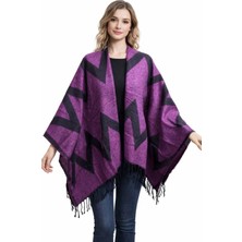 ALDAIYR Kadın Kışlık Çift Taraflı Panço Omuz 140X140