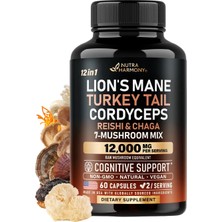Nutra Harmony Mushroom Supplement 7 Mushroom Complex  12,000 Mg 60 Capsules