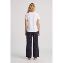 Mataş Asnit Kadın Sandy Kumaş Çatlak Desenli Pijama Altı Beli Ipli Lastikli Rahat Kesim Geniş Paça Ev Giyim