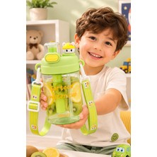 M&B Water Bottle Sevimli Figürlü ve Boyun Askılı Çocuk Matarası - 750 ml Pipetli Okul Suluğu