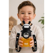 M&B Water Bottle 750 ml Pipetli Çocuk Matarası - Astronot Tavşan Figürlü Sızdırmaz Askılı Okul Suluğu (Bpa Yok)