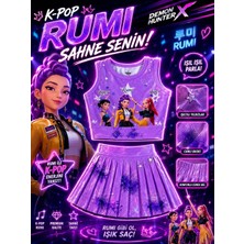 Bemora Kids Kpop Huntrix Mor Etek Bluz Alt Üst 2 Li Takım Şort Etek