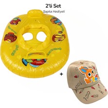 Mustran 2'li Set Bebek Çocuk Deniz Simidi Güneş Şapka Hediyeli Çocuk Havuz Simidi 65 x 45 cm | 10 × 7 cm Bacak Geçişi