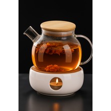 Empressco 1000ML Isıya Dayanıklı Borosilikat Cam Demlik, Vakumlu Bambu Kapaklı