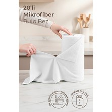 Kitchen Life 20'li Beyaz Rulo Lavine Çok Amaçlı %100 Mikrofiber Temizlik Bezi 25X32 Büyük Ebat Kopart Kullan