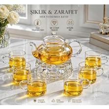 Empressco 8 Parça Cam Isıtma Standlı 1000ML Borosilikat Çay Demliği ve Fincan Takımı
