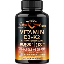 Nutra Harmony D3 10,000 Iu & K2 120 Mcg With Magnesium, Zinc & Vitamins 120 Capsules