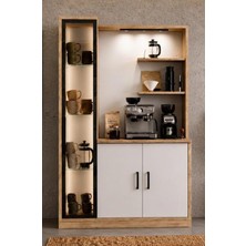 Noiss Home Decor Roma Kahve Köşesi LED Aydınlatmalı Cam Kapaklı Dekoratif Mutfak Servis Dolabı
