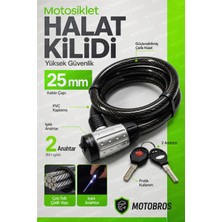 Motobros Motosiklet Kilidi Çelik Güçlendirilmiş Halat Zincir Kilit 25x150