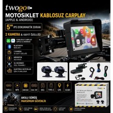 Twogo Go-Ix 5" Dokunmatik Ekran Waterproof Bt AndroidAuto + Carplay 2'li Motorsiklet Dvr Araç Kamerası