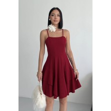 Alfudo Moda Collection Ince Askılı Eteği Kat Detay Bordo Abiye Mezuniyet Elbisesi