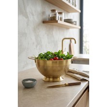 Kitchen Life Gastro Paslanmaz Çelik Gold 34CM Kulplu Süzgeç Sebze Meyve Un Süzgeci