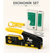 Profesyonel RJ45 Sıkma Pensesi - Cat5, Cat6, Cat7 Uyumlu + Test Cihazı + Mini Kablo Sıyırıcı + Yedek Bıçağı