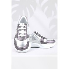 Rakerplus Hakiki Deri Platin Pembe Kalın Taban Kız Çocuk Sneakers Ayakkabı