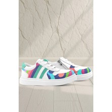 Rakerplus Tbons Özel Tasarım Hakiki Deri Beyaz Yeşil Bağcıklı Fermuarlı Çocuk Sneaker