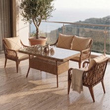 Canisa Tulipa Serisi 1.Sınıf 2+1+1 Cappucino Rattan, Cappucino Minder Bahçe Balkon Oturma Koltuk Takımı