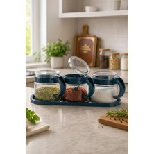 Kitchen Life 3'lü Standlı Kaşıklı Cam Baharatlık Seti 300 ml