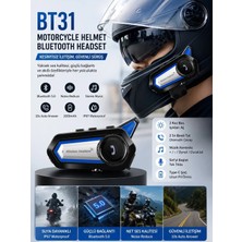 Tastech BT31 Motosiklet Kask Bluetooth Kulaklık Interkom Su Geçirmez Moto Intercomunicador Bluetooth V5.2 LED Işıklı Kask Kulakığı Otomatik Çağrı Cevaplama Intercom