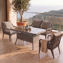 Canisa Tulipa Serisi 1.Sınıf 2+1+1 Gri Rattan Gri Minder Bahçe Balkon Oturma Koltuk Takımı