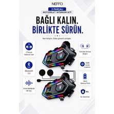 Neffo Y20 Max 2'li Set Bluetooth 5.0 Motosiklet Kask Kulaklık Intercom – Işıklı, Gürültü Engelleme, Uzun Pil