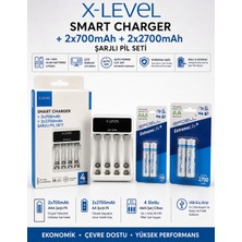 BataryaBank X-Level CH1-201AL LCD Akıllı Pil Şarj Cihazı + 2x Efcell Aa 2700MAH + 2x Efcell Aaa 700MAH Şarj Edilebilir Pil Seti