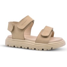 Kids A More Santos Çift Cırtlı Hakiki Deri Unisex Çocuk Sandalet Bej Rengi