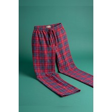 Büyük Beden Tek Alt Pijama Yumuşak Milan Kumaş Ipli Bel Mavi Kırmızı Kareli Loungewear Pantolon